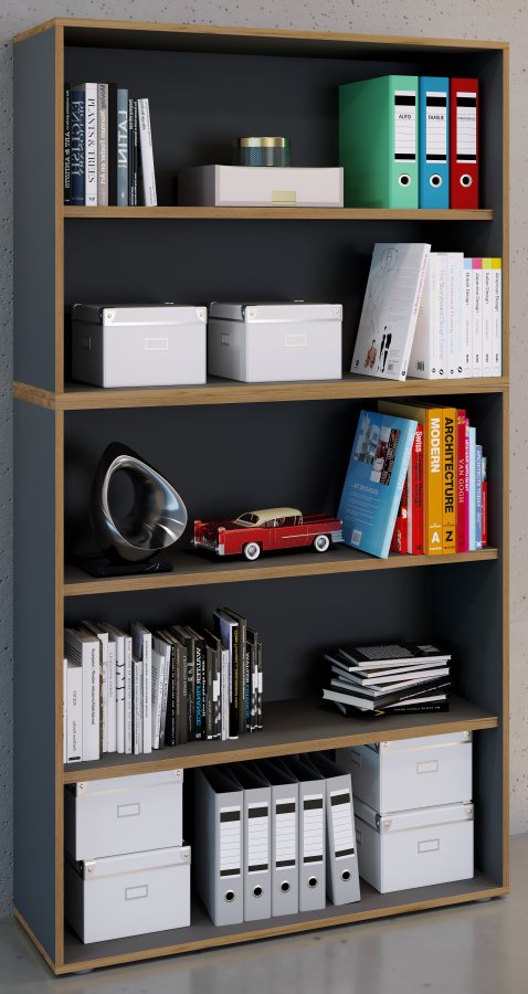 VCM NORDIC Salia B100 kontorreol, m. 3 justerbare hylder - antracitgr og natur tr