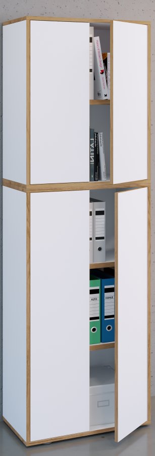 VCM NORDIC Salia B60 kontorreol, m. 4 lger og 3 justerbare hylder - hvid og natur tr