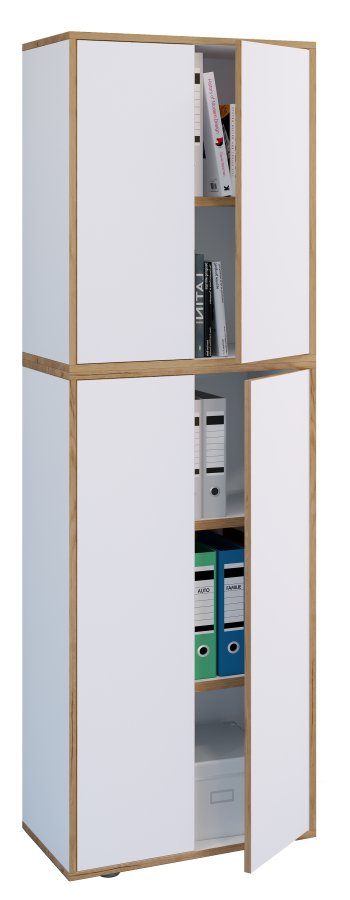 VCM NORDIC Salia B60 kontorreol, m. 4 lger og 3 justerbare hylder - hvid og natur tr