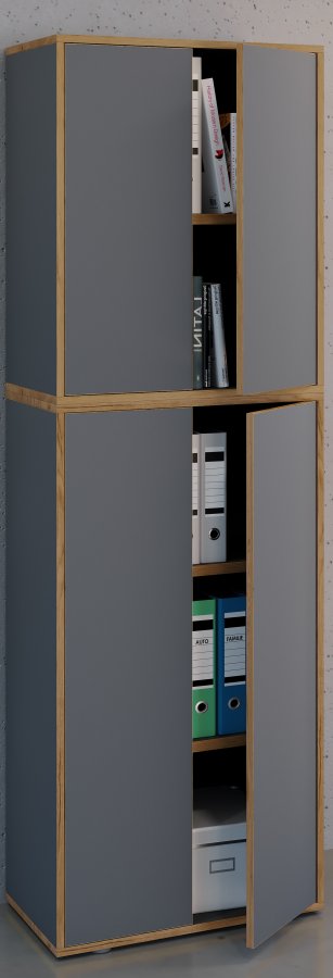 VCM NORDIC Salia B60 kontorreol, m. 4 lger og 3 justerbare hylder - antracitgr og natur tr