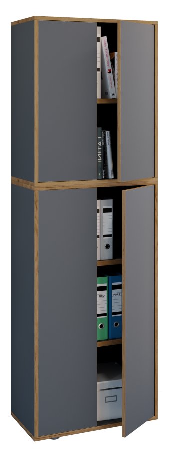 VCM NORDIC Salia B60 kontorreol, m. 4 lger og 3 justerbare hylder - antracitgr og natur tr