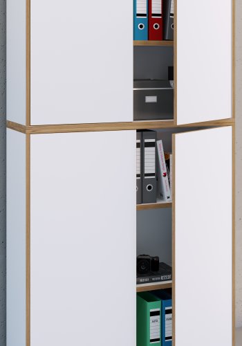 VCM NORDIC Salia B100 kontorreol, m. 4 lger og 3 justerbare hylder - hvid og natur tr