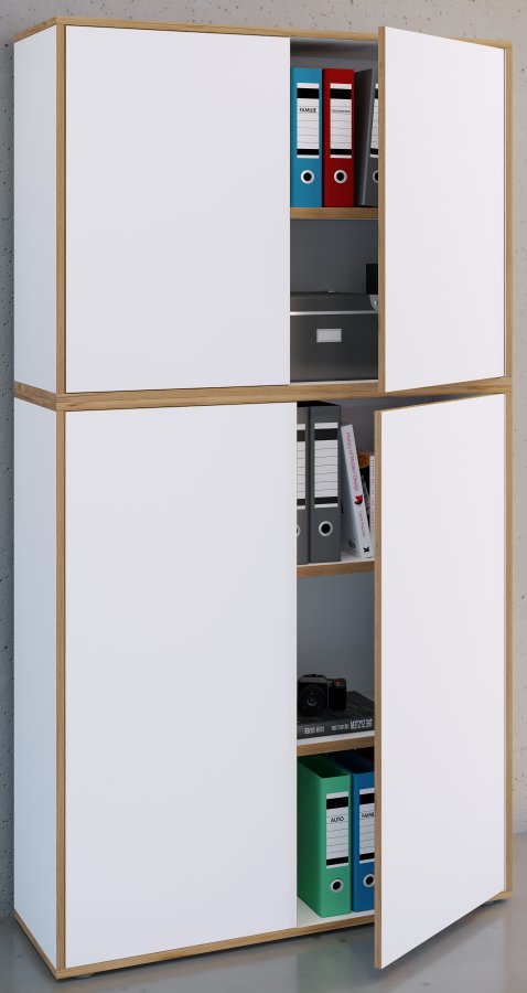 VCM NORDIC Salia B100 kontorreol, m. 4 lger og 3 justerbare hylder - hvid og natur tr