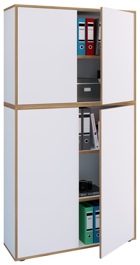 VCM NORDIC Salia B100 kontorreol, m. 4 lger og 3 justerbare hylder - hvid og natur tr