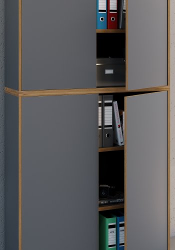 VCM NORDIC Salia B100 kontorreol, m. 4 lger og 3 justerbare hylder - antracitgr og natur tr