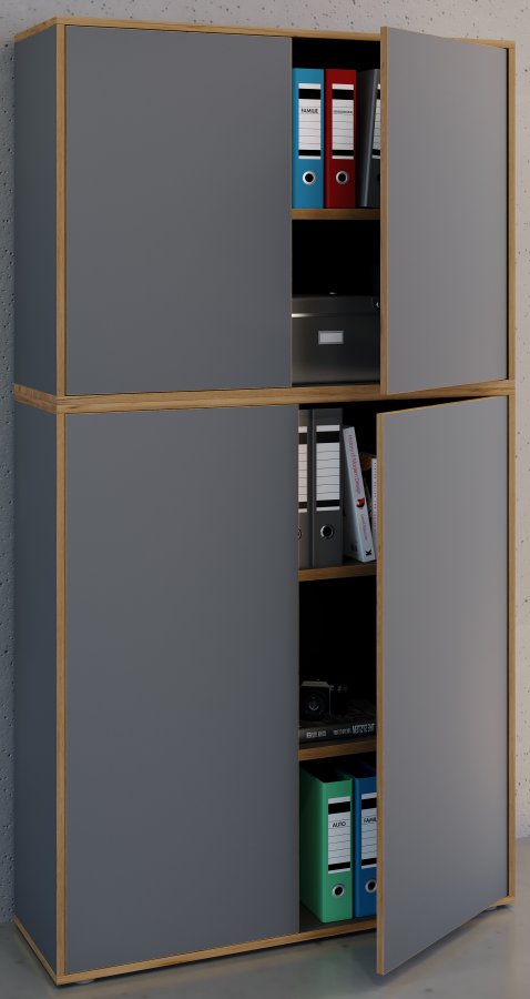 VCM NORDIC Salia B100 kontorreol, m. 4 lger og 3 justerbare hylder - antracitgr og natur tr