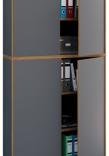 VCM NORDIC Salia B100 kontorreol, m. 4 lger og 3 justerbare hylder - antracitgr og natur tr