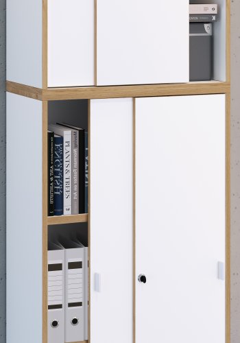 VCM NORDIC Salia B60 kontorreol, m. 4 skydelger, ls og 3 justerbare hylder - hvid og natur tr