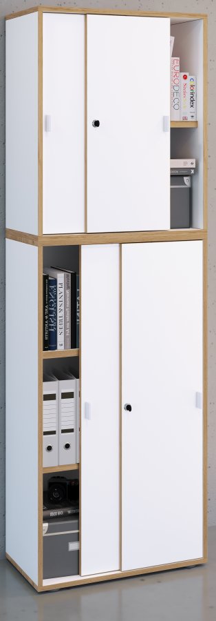 VCM NORDIC Salia B60 kontorreol, m. 4 skydelger, ls og 3 justerbare hylder - hvid og natur tr