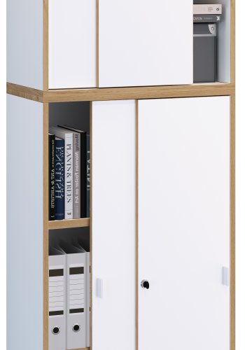 VCM NORDIC Salia B60 kontorreol, m. 4 skydelger, ls og 3 justerbare hylder - hvid og natur tr