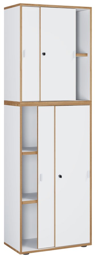 VCM NORDIC Salia B60 kontorreol, m. 4 skydelger, ls og 3 justerbare hylder - hvid og natur tr