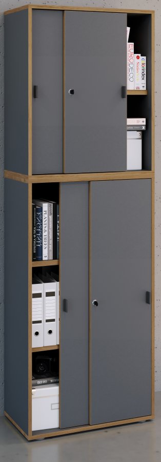 VCM NORDIC Salia B60 kontorreol, m. 4 skydelger, ls, 3 justerbare hylder - antracitgr/natur tr