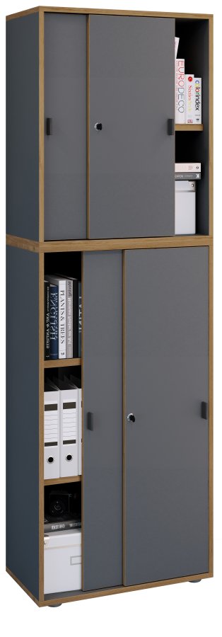 VCM NORDIC Salia B60 kontorreol, m. 4 skydelger, ls, 3 justerbare hylder - antracitgr/natur tr