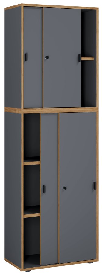 VCM NORDIC Salia B60 kontorreol, m. 4 skydelger, ls, 3 justerbare hylder - antracitgr/natur tr