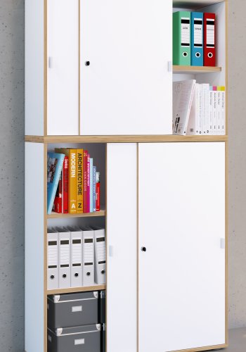 VCM NORDIC Salia B100 kontorreol, m. 4 skydelger, ls og 3 justerbare hylder - hvid og natur tr