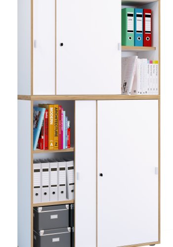 VCM NORDIC Salia B100 kontorreol, m. 4 skydelger, ls og 3 justerbare hylder - hvid og natur tr