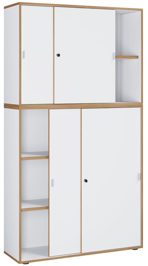 VCM NORDIC Salia B100 kontorreol, m. 4 skydelger, ls og 3 justerbare hylder - hvid og natur tr