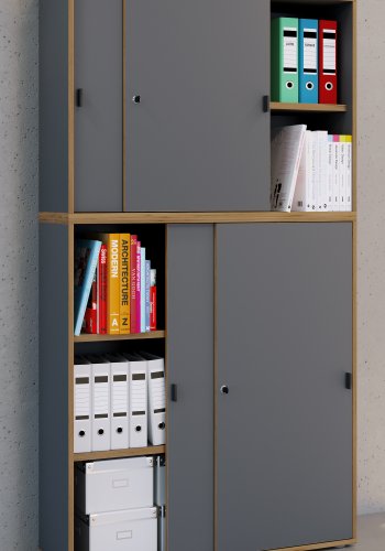 VCM NORDIC Salia B100 kontorreol, m. 4 skydelger, ls, 3 justerbare hylder - antracitgr/natur tr