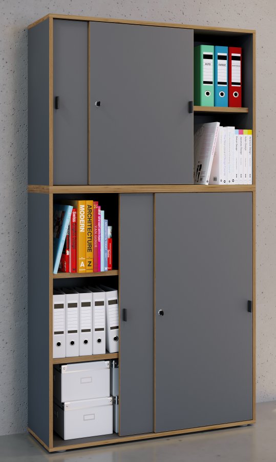 VCM NORDIC Salia B100 kontorreol, m. 4 skydelger, ls, 3 justerbare hylder - antracitgr/natur tr