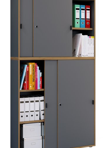 VCM NORDIC Salia B100 kontorreol, m. 4 skydelger, ls, 3 justerbare hylder - antracitgr/natur tr