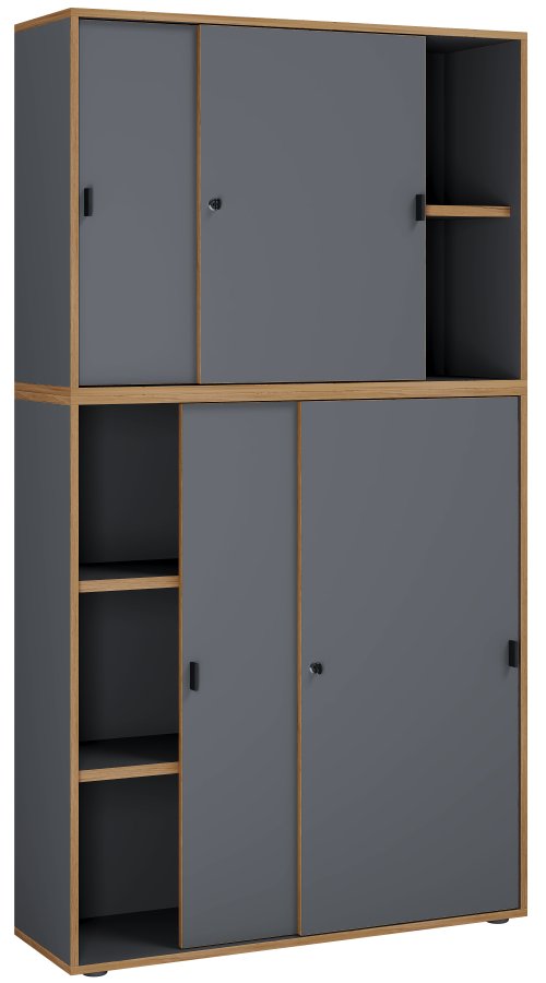 VCM NORDIC Salia B100 kontorreol, m. 4 skydelger, ls, 3 justerbare hylder - antracitgr/natur tr