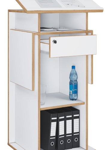 VCM NORDIC Salia M stende skrivebord, justerbar top, 1 lsbar skuffe, hylde, hjul - hvid/natur tr