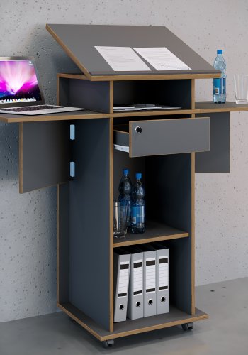 VCM NORDIC Salia M stende skrivebord, justerbar top, 1 lsbar skuffe, hylde, hjul - gr/natur tr