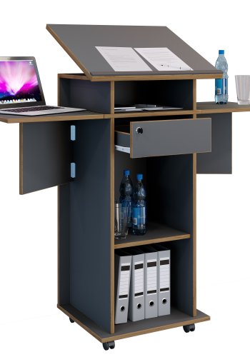 VCM NORDIC Salia M stende skrivebord, justerbar top, 1 lsbar skuffe, hylde, hjul - gr/natur tr