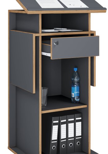 VCM NORDIC Salia M stende skrivebord, justerbar top, 1 lsbar skuffe, hylde, hjul - gr/natur tr