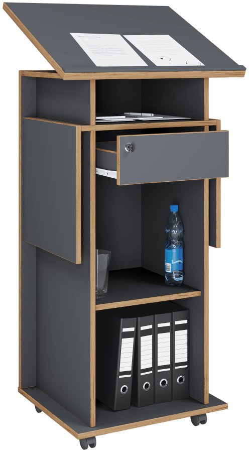 VCM NORDIC Salia M stende skrivebord, justerbar top, 1 lsbar skuffe, hylde, hjul - gr/natur tr