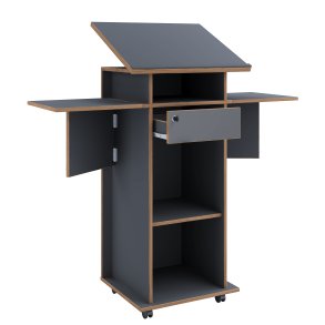 VCM NORDIC Salia M stende skrivebord, justerbar top, 1 lsbar skuffe, hylde, hjul - gr/natur tr