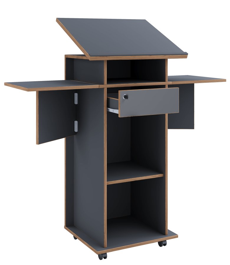 VCM NORDIC Salia M stende skrivebord, justerbar top, 1 lsbar skuffe, hylde, hjul - gr/natur tr