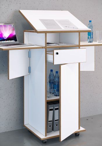 VCM NORDIC Salia L stende skrivebord, justerbar top, 1 lsbar skuffe, lge, hjul - hvid/natur tr