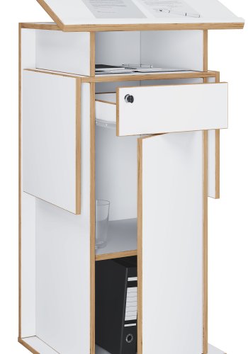 VCM NORDIC Salia L stende skrivebord, justerbar top, 1 lsbar skuffe, lge, hjul - hvid/natur tr