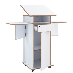 VCM NORDIC Salia L stende skrivebord, justerbar top, 1 lsbar skuffe, lge, hjul - hvid/natur tr