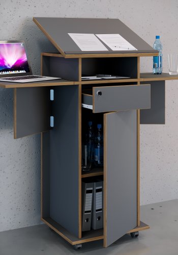 VCM NORDIC Salia L stende skrivebord, justerbar top, 1 lsbar skuffe, lge, hjul - gr/natur tr