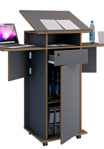 VCM NORDIC Salia L stende skrivebord, justerbar top, 1 lsbar skuffe, lge, hjul - gr/natur tr