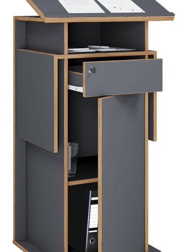 VCM NORDIC Salia L stende skrivebord, justerbar top, 1 lsbar skuffe, lge, hjul - gr/natur tr