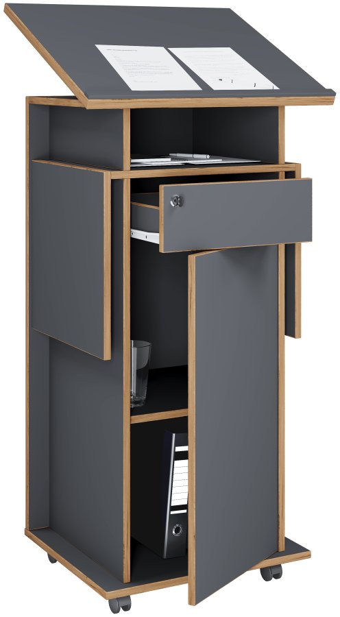 VCM NORDIC Salia L stende skrivebord, justerbar top, 1 lsbar skuffe, lge, hjul - gr/natur tr