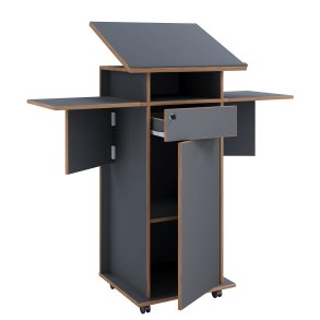 VCM NORDIC Salia L stende skrivebord, justerbar top, 1 lsbar skuffe, lge, hjul - gr/natur tr