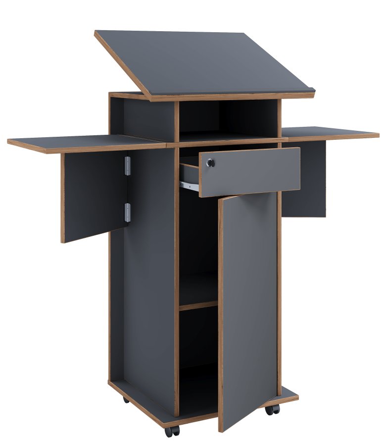 VCM NORDIC Salia L stende skrivebord, justerbar top, 1 lsbar skuffe, lge, hjul - gr/natur tr