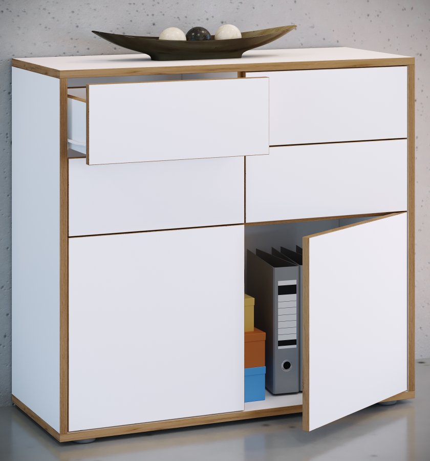 VCM NORDIC Salia B100 kontorkommode, m. 2 lger, 4 skuffer - hvid/natur tr