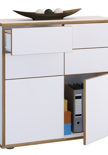 VCM NORDIC Salia B100 kontorkommode, m. 2 lger, 4 skuffer - hvid/natur tr