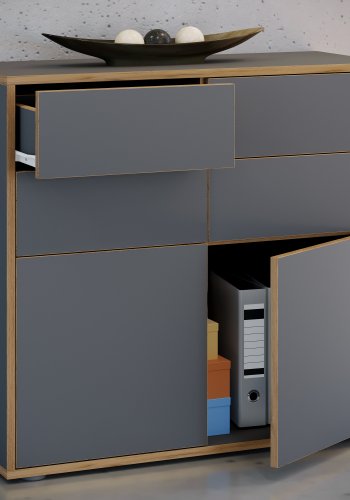 VCM NORDIC Salia B100 kontorkommode, m. 2 lger, 4 skuffer - antracitgr/natur tr