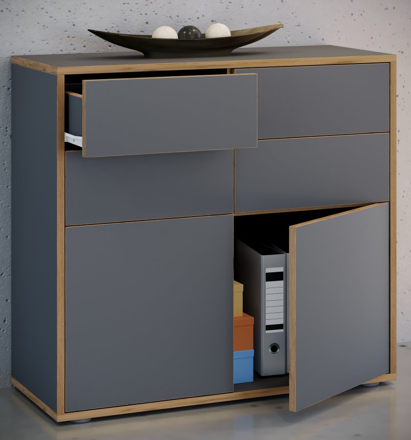 VCM NORDIC Salia B100 kontorkommode, m. 2 lger, 4 skuffer - antracitgr/natur tr