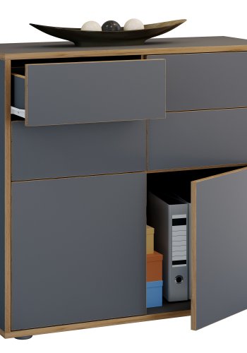 VCM NORDIC Salia B100 kontorkommode, m. 2 lger, 4 skuffer - antracitgr/natur tr