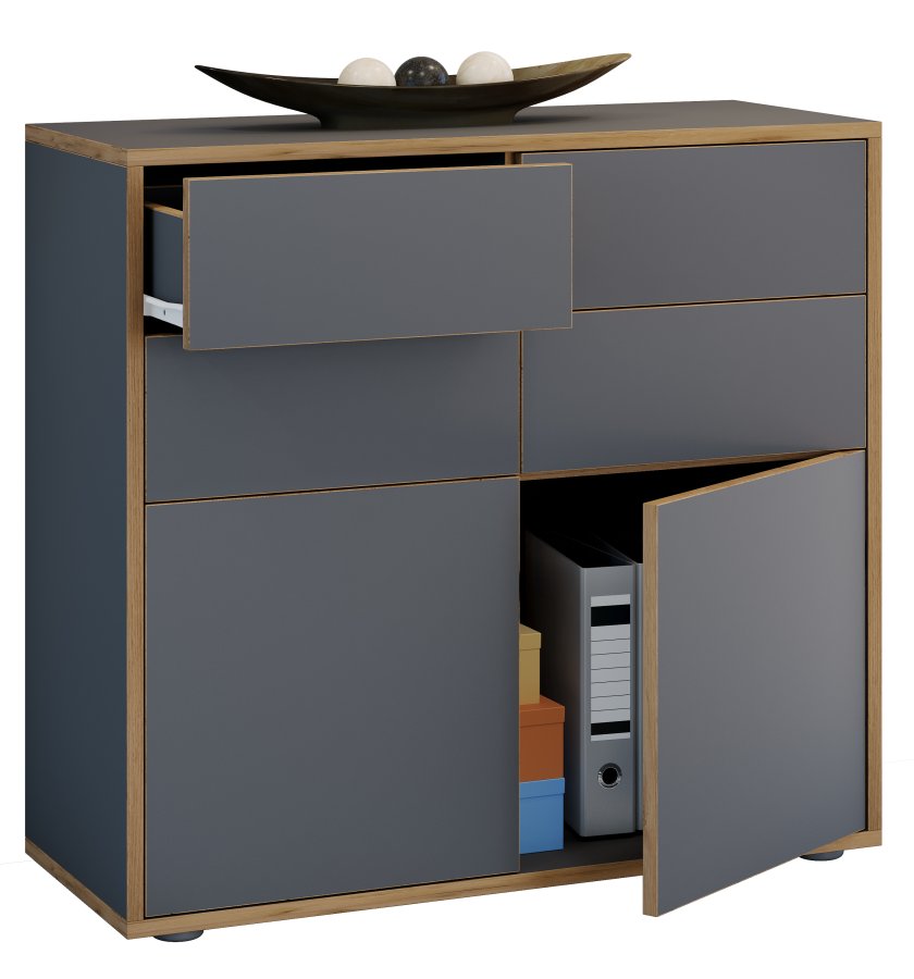 VCM NORDIC Salia B100 kontorkommode, m. 2 lger, 4 skuffer - antracitgr/natur tr