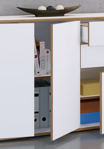 VCM NORDIC Salia B110 kontorkommode, m. 3 lger, 2 skuffer, 2 hylder - hvid/natur tr