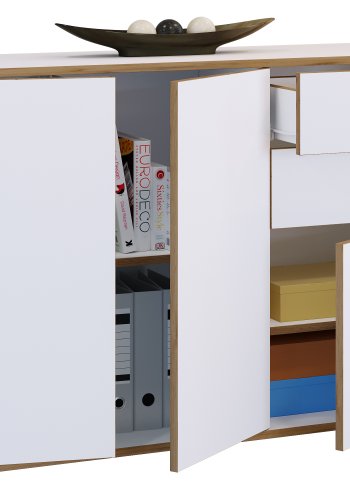 VCM NORDIC Salia B110 kontorkommode, m. 3 lger, 2 skuffer, 2 hylder - hvid/natur tr