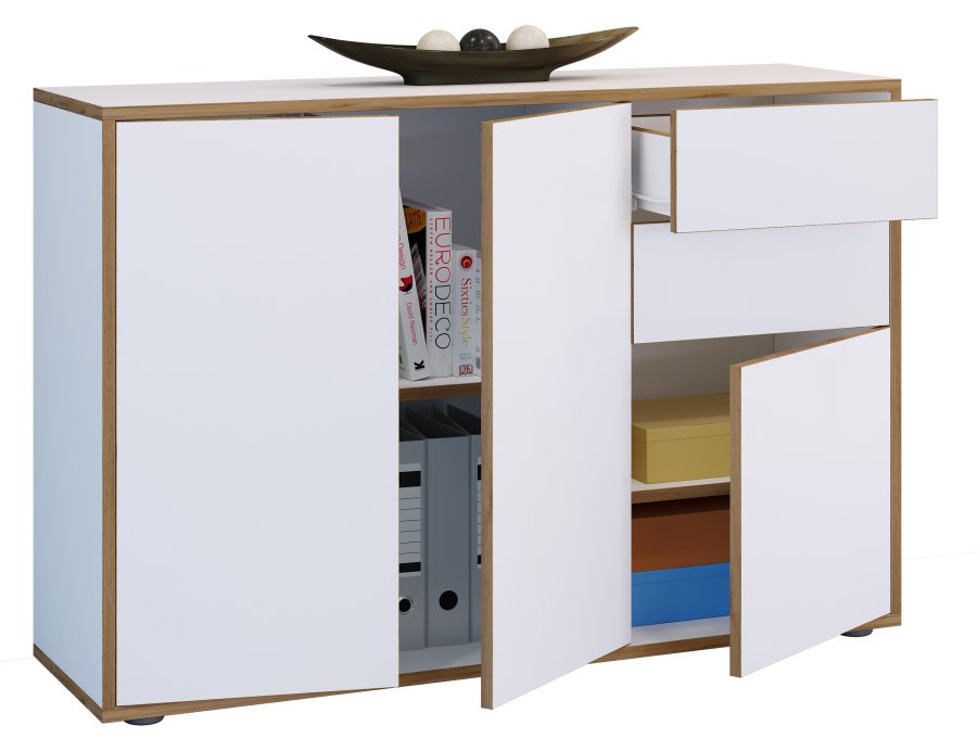 VCM NORDIC Salia B110 kontorkommode, m. 3 lger, 2 skuffer, 2 hylder - hvid/natur tr